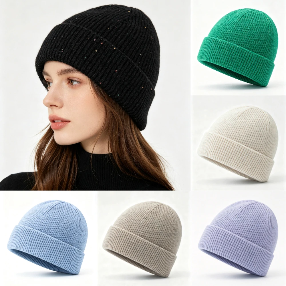 Beanie Cuffed Knit - قبعة شتوية جديدة للنساء، مصنوعة من
