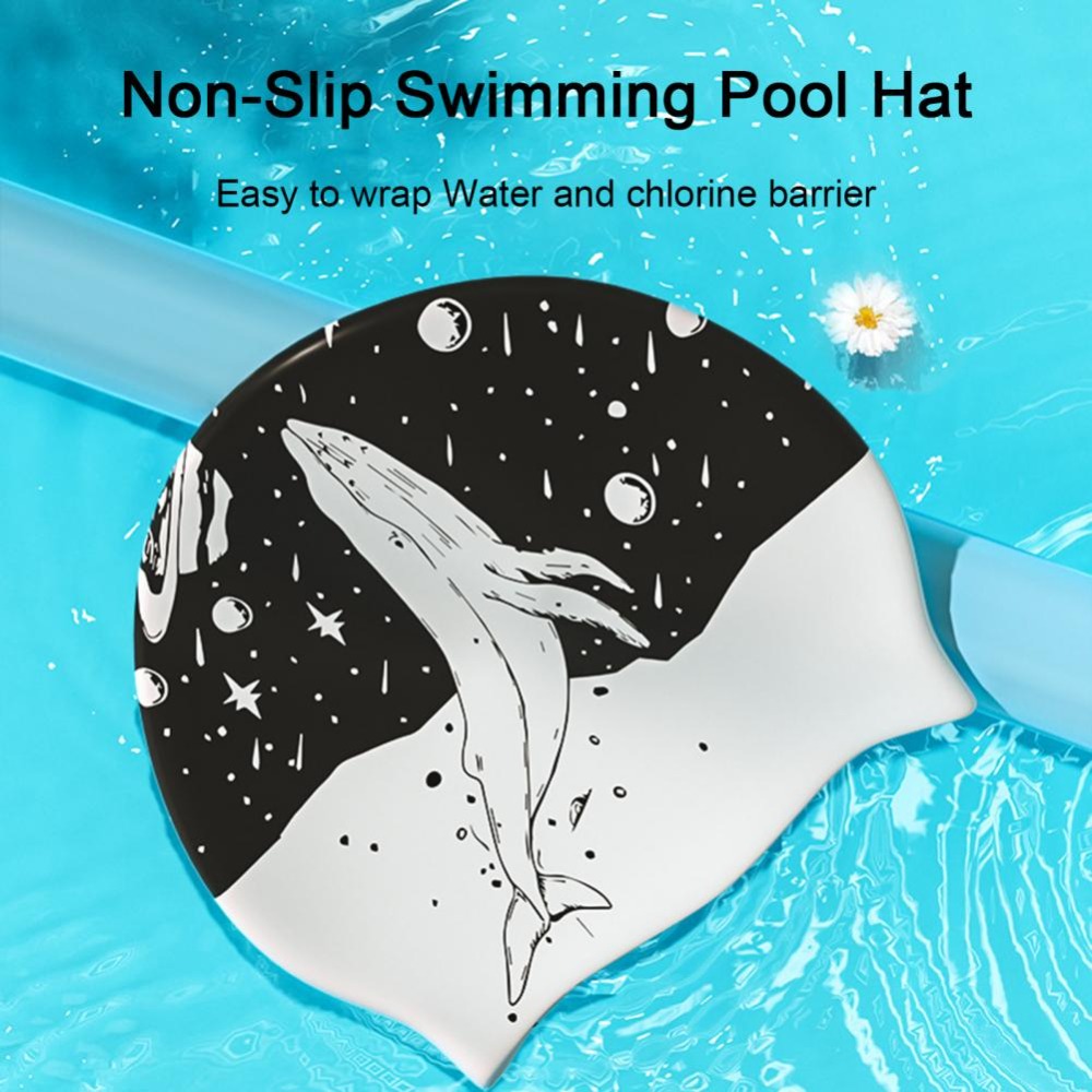 قبعة سباحة سيليكون سوداء مطبوع - مراجعة Swim Hat Silicone وسعره